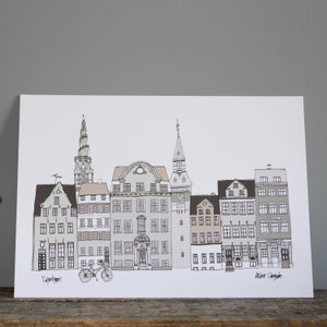 Copenhagen Skyline Grey A4 Print image 4