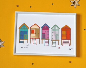 Norfolk Beach Huts Print A4 - Wells-next-the-Sea Beach Huts