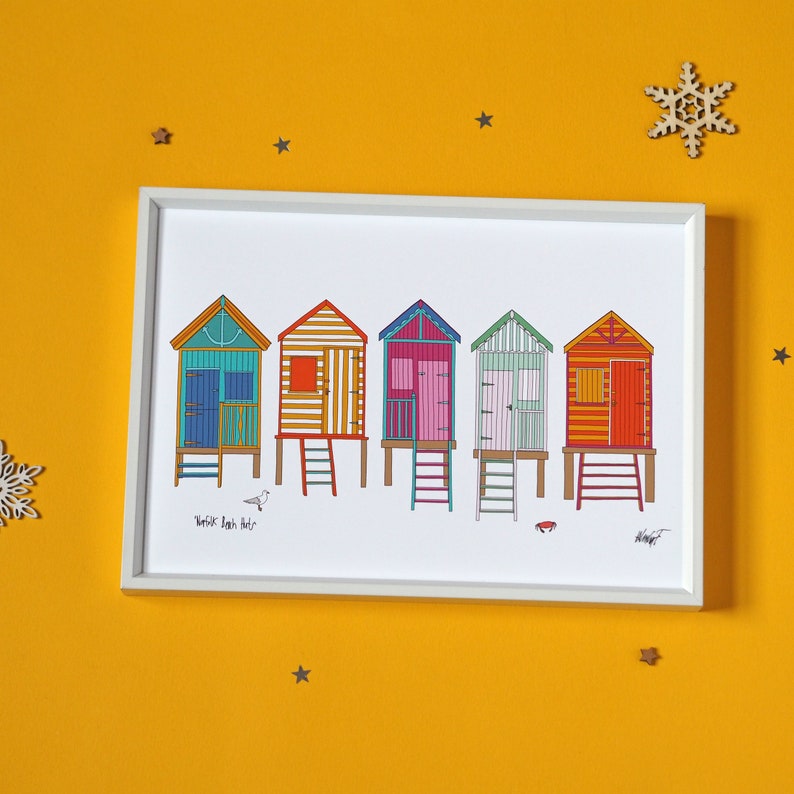 Norfolk Beach Huts Print A4 Wells-next-the-Sea Beach Huts image 1