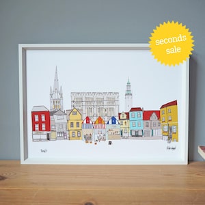 SECONDS SALE - Norwich Print A4 - Norwich Skyline Print - Norwich Landmarks - Norwich Gift - Norwich Wedding Gift