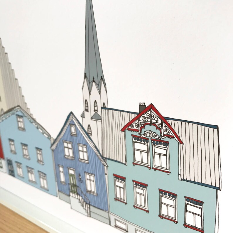 Reykjavik Print A3 Scandinavian Wall Art Reykjavik Cityscape image 3