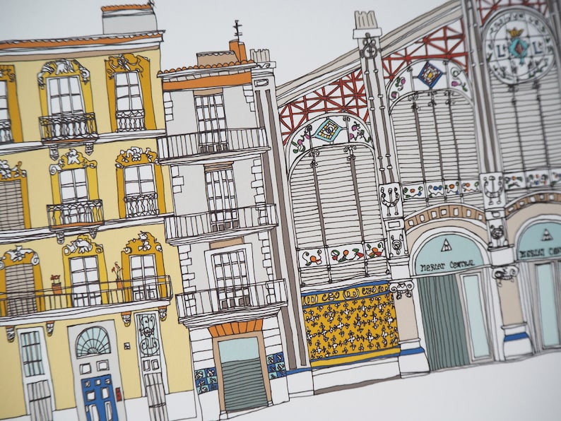 Valencia Print A3 Valencia Cityscape Valencia Landmarks Etsy