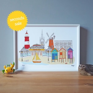 SECONDS SALE - Norfolk A3 Print - Norfolk Gift - Norfolk Landmarks Print