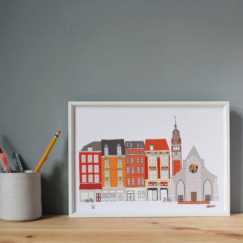 Lille Print A4 Lille Cityscape Lille Wedding Lille Illustration image 7