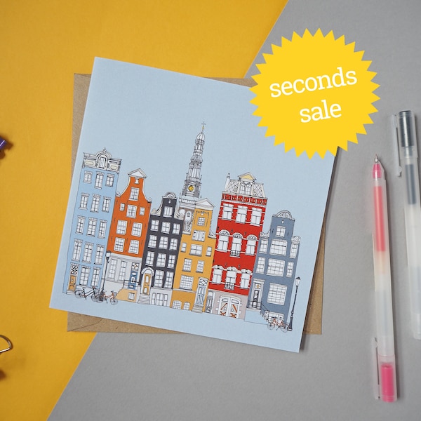 SECONDS SALE - Amsterdam Greetings Card - Amsterdam Skyline - Amsterdam Landmarks Card