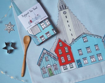 Reykjavik Print Tea Towel - Reykjavik Skyline Gift