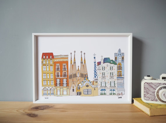 Barcelona Cityscape Print A4 - Barcelona Skyline