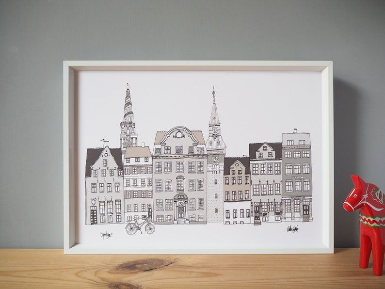 Copenhagen Skyline Grey A4 Print image 1