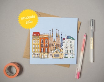 SECONDS SALE - Barcelona Greetings Card - Barcelona Print - Eco Card -  Barcelona Cityscape - Barcelona Skyline - Engagement Card