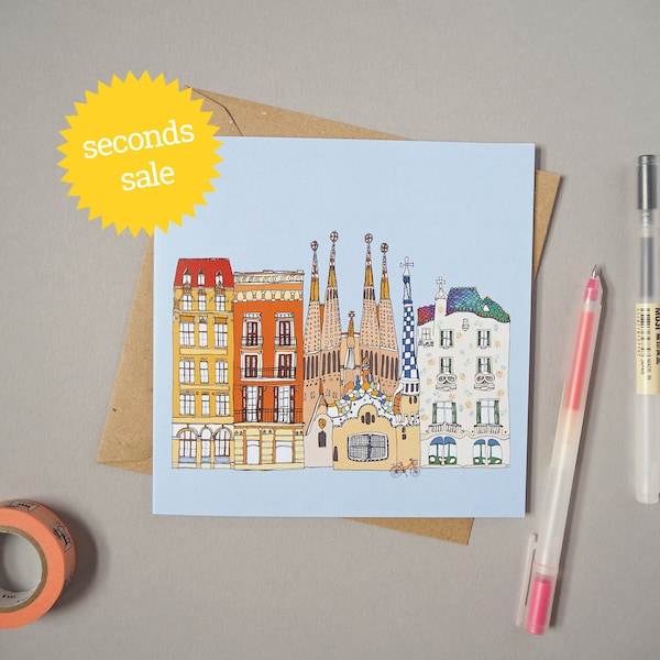 SECONDS SALE - Barcelona Greetings Card - Barcelona Print - Eco Card -  Barcelona Cityscape - Barcelona Skyline - Engagement Card