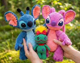 Stitch, angel and scrump crochet pattern set (Amigurumi, Crochet, Photo tutorial PDF file) English and German