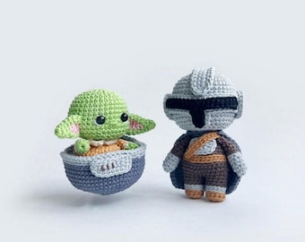 Gehaakt amigurumipatroon jager en kind, pdf-patroon, baby alien, Engels Instant Download mini Baby Alien-patroon