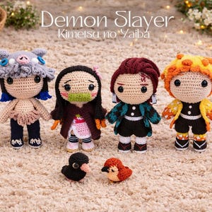 Paquete de patrones de crochet inspirados en Demon Slayer 5 en 1 Patrones en PDF Creaciones inspiradas en el anime, Kimetsu No Yaiba, Escuadrón Asesino en PDF en inglés
