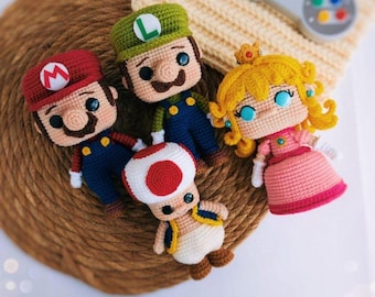 Crochet pattern Bundle 4 in 1 | Super Plumber WORLD Man Bros Mushroom Princess| PDF | easy amigurumi baby toy |  stuffed toy