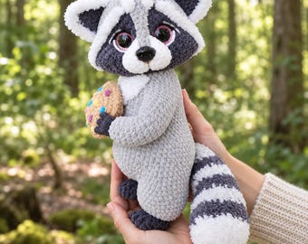 Raccoon Amigurumi Crochet – DIY Stuffed Animal Toy, Cute Crochet Raccoon Pattern, Amigurumi Animal,Handmade Toy English and German