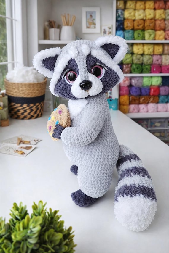 Raccoon Amigurumi Crochet – DIY Stuffed Animal Toy, Cute Crochet Raccoon Pattern, Amigurumi Animal,Handmade Toy English and German