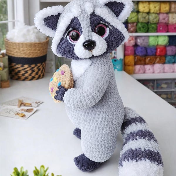 Mapache Amigurumi de Ganchillo – Juguete de Peluche DIY, Lindo Patrón de Mapache de Ganchillo, Animal Amigurumi, Juguete Hecho a Mano (Inglés y Alemán)