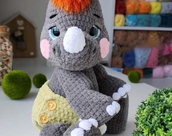 Wzór na szydełko Rhino Monty - Wzór na amigurumi Rhino - Pobierz cyfrowo - Zabawka DIY na szydełku - Pomysł na ręcznie robiony prezent, PDF po angielsku i niemiecku