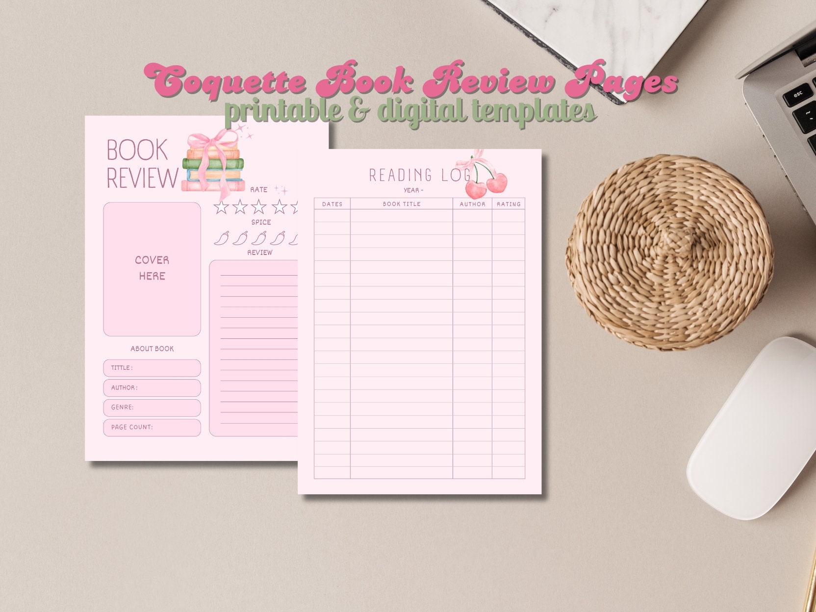 Coquette Book Review Template Printable, Book Review Journal, Book