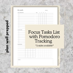 Inserir tarefas de produtividade e foco e rastreamento Pomodoro (sem data) - 2 estilos - tamanho carta