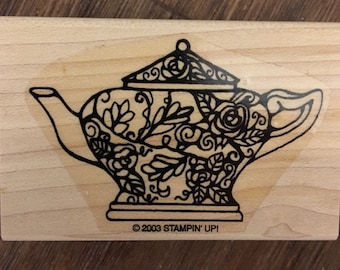 Stampin Up Rare Wood Mounted Rubber Stamp Decorative Teapot