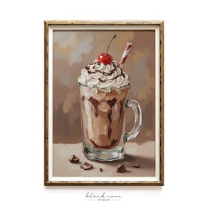 Chocolademilkshake schilderij, bakkerij winkel café kunst aan de muur, ijssalon dessert poster, retro cadeau, afdrukbare digitale download, Black Cove