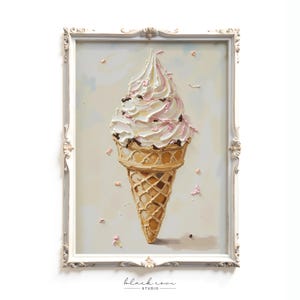 Glasstrutmålning, läcker väggkonst med mejeriprodukter, affisch med glassbarsdessert, present till barnrum, utskrivbar digital nedladdning, Black Cove