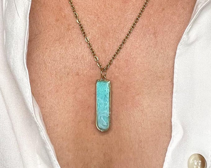 Rain Over Sea – Petri Dish Style Resin Pendant | One of a Kind Sky Blue Necklace