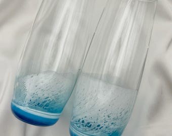 Ocean Wave Champagne Glass Set – Resin Art in Blue & White | Hand-Poured Coastal Stemless Champagne Flutes | Elevated Spirit Co