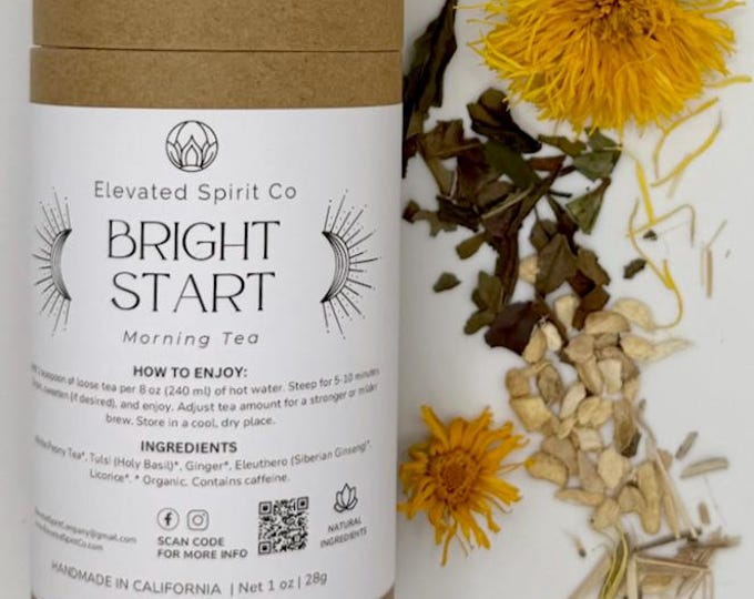 Bright Start Morning Tea 1 oz – White Peony, Tulsi, Ginger, Eleuthero & Licorice Root | Uplifting Herbal Loose Leaf Blend