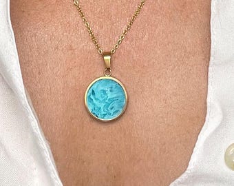 Celestial Drift Pendant – One-of-a-Kind Light Blue Resin Necklace with White Flowing Detail