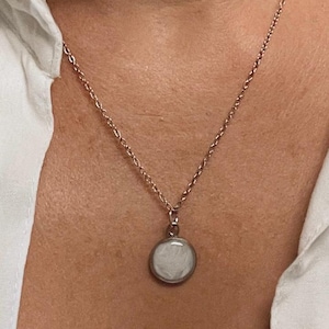 Blush Sky Pendant – Tiny Silver Circle Necklace with Sunset-Inspired Blush Pink & White Resin