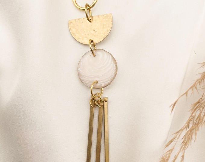 Eco Friendly Pink Resin Bag Charm with Brass half moon charms | Reclaimed Resin Keychain | Boho Purse Charm | Handmade Gift for Her