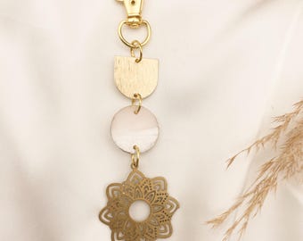 Eco Friendly Pink Resin Bag Charm with Brass Mandala | Reclaimed Resin Keychain | Boho Purse Charm | Handmade Gift for Her