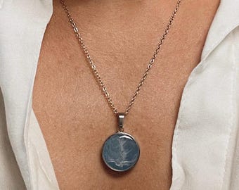 Stormlight Pendant – One-of-a-Kind Purple Resin Necklace with White Lightning Detail | Silver Circular Frame | Eco-Friendly