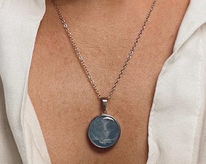 Stormlight Pendant – One-of-a-Kind Purple Resin Necklace with White Lightning Detail | Silver Circular Frame | Eco-Friendly