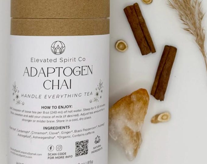 Adaptogen Chai Tea 3oz – Warming Herbal Black Tea Blend with Ashwagandha & Astragalus | Loose Leaf Botanical Tea | Elevated Spirit Co