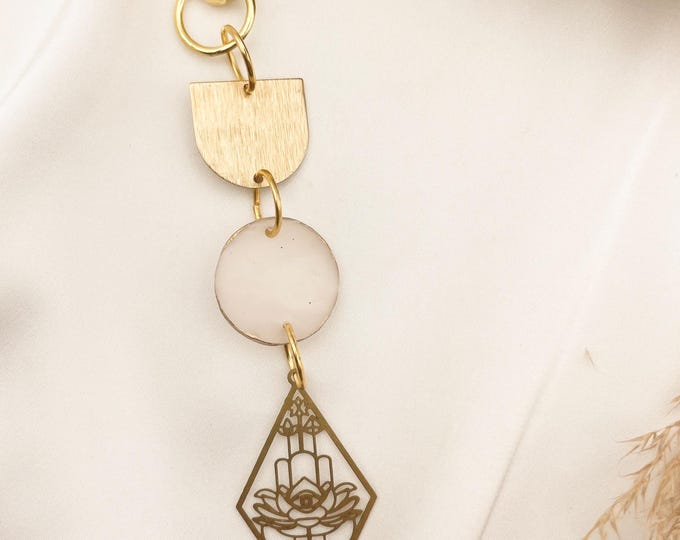 Eco Friendly Pink Resin Bag Charm with lotus charm | Reclaimed Resin Keychain | Boho Purse Charm | Handmade Gift for Her