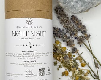 Night Night, Off to Bed – Organic Loose Leaf Herbal Tea 1oz | Chamomile, Lavender, Passionflower & Valerian | Elevated Spirit Co