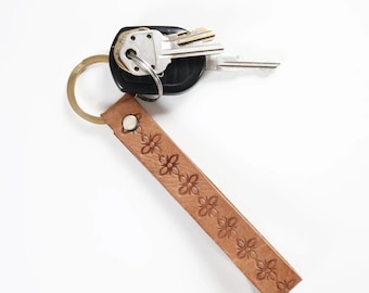 Handcrafted Blossom Leather Keychain Wristlet – Timeless & Ethical