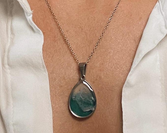 Sea & Sky Collection –  Silver Teardrop Resin Pendants | Translucent Blue, Clear Air and White Wave Details
