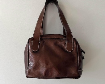 Bolso de mano vintage de piel italiana marrón