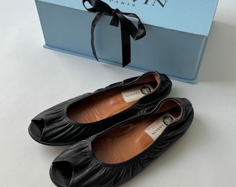 Lanvin Black Leather Ballet Flats Peep Toe EU 36 / US 6