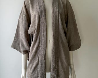 Vintage Beige Textured Silk Haori Kimono Jacket
