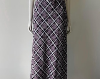 NWT Deadstock Japanese Vintage Purple Plaid Maxi Skirt Full Length XS