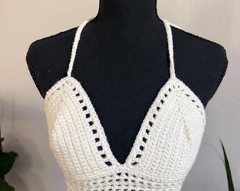 Handmade Crochet Halter Top Boho Crop Bralette