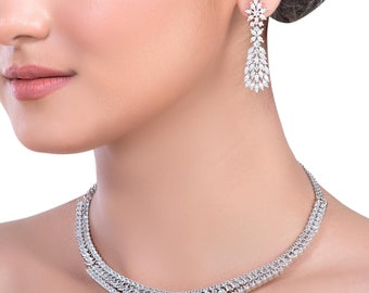 Set di collane da sposa in CZ: gioielli da sposa in argento rodiato