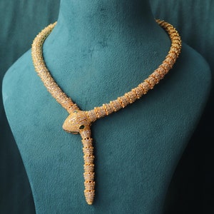 Gold Snake Necklace Green Eye Serpentine Necklace Snake Jewelry