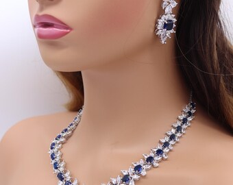 Blue Sapphire Cubic Zirconium Necklace/indian Necklace/indian