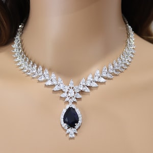 Sapphire Blue Pendant CZ Diamond Necklace American Diamond Necklace Indian Jewelry Indian Necklace Pakistani Jewelry Bollywood Jewelry